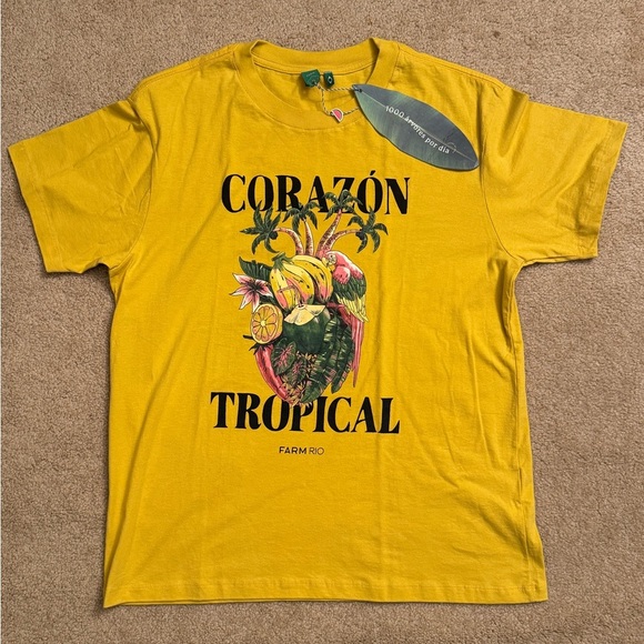 Farm Rio T-Shirt from Brazil Tropical Heart Yellow RARE - Picture 2 of 6